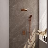 BRAUER Stripe Thermostatische Inbouw Regendouche - 3-weg - rechthoekig - SET 23 - 25cm douchekop - gebogen muurarm - 3-standen handdouche - doucheslang - geïntegreerde glijstang - koper geborsteld PVD 5-GK-409 - thumbnail