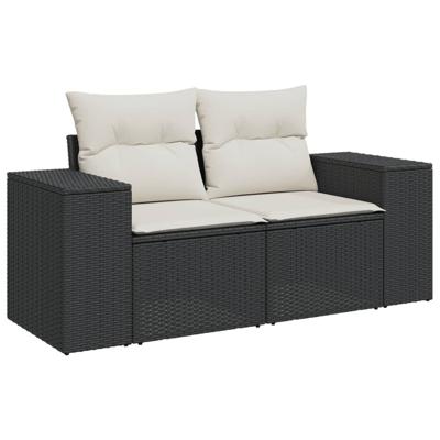 7-delige Loungeset met kussens poly rattan zwart - thumbnail