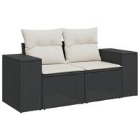 10-delige Loungeset met kussens poly rattan zwart - thumbnail