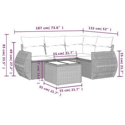 4-delige Loungeset met kussens poly rattan lichtgrijs