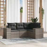 4-delige Loungeset met kussens poly rattan grijs - thumbnail