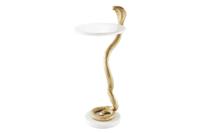 Ronde bijzettafel WILDLIFE COBRA 65cm goud wit marmer slang sculptuur handgemaakt - 44830 - thumbnail