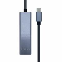 AISENS - A109-0396 USB3.1 Gen1 USB-C naar Gigabit Ethernet 10/100/1000 Mbps + Hub 3xUSB3.0, grijs, 15 cm - thumbnail
