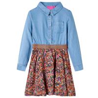 Kinderjurk met lange mouwen 92 marineblauw en denimblauw - thumbnail