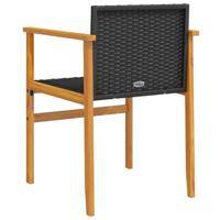 Tuinstoelen 2 st poly rattan en massief hout zwart - thumbnail