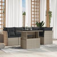 6-delige Loungeset met kussens poly rattan lichtgrijs - thumbnail