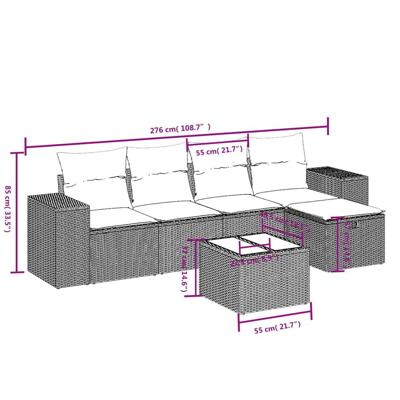 5-delige Loungeset met kussens poly rattan gemengd beige - thumbnail