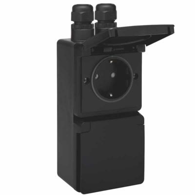 Niko Hydro stopcontact 2-voudig met randaarde verticaal waterdicht zwart dubbele wartel