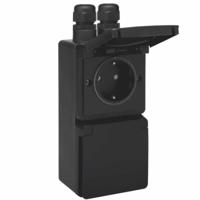 Niko Hydro stopcontact 2-voudig met randaarde verticaal waterdicht zwart dubbele wartel - thumbnail