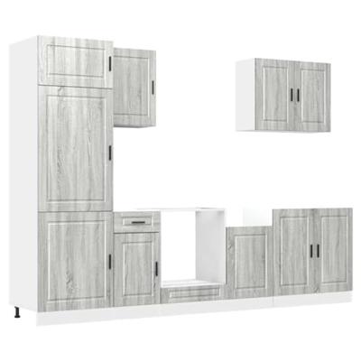 7-delige Keukenkastenset Porto bewerkt hout grijs sonoma eiken