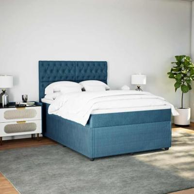Boxspring met matras fluweel donkerblauw 160x200 cm