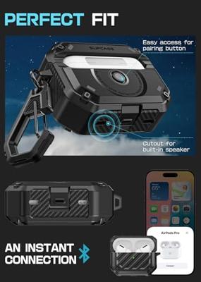 SUPCASE Hoesje voor AirPods Pro 2e/1e Generatie met Karabijnhaak & Reinigingsstaafje [MagSafe-Compatibel] [Militaire Bescherming] (UB Mag) Anti-Kras Harde Magnetische Hoes voor AirPods Pro 2/1, Zwart