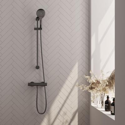 BRAUER Gunmetal Edition opbouw douche thermostaatkraan SET 02 met glijstang en 3-standen handdouche en doucheslang gunmetal geborsteld PVD BRAUER Gunmetal Edition opbouw douche thermostaatkraan SET 02 met glijstang en 3-standen handdouche en doucheslang gunmetal geborsteld PVD