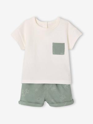 Set met short en T-shirt om te personaliseren saliegroen