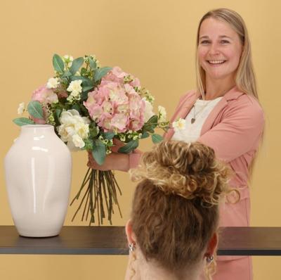 Handgebonden Kunstboeket Rose York - Roze