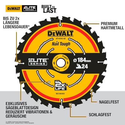 DeWALT Cirkelzaagblad voor Multimaterial | Extreme | Ø 184mm Asgat 16mm 24T - DT10302-QZ - thumbnail