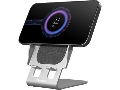 Sandberg Wireless Charger Stand 15W Alu Smartphone Grijs USB Draadloos opladen Snel opladen Binnen