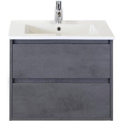 Porto Badmeubelset 70 cm - Beton Antraciet - Keramische Wastafel Wit Slim