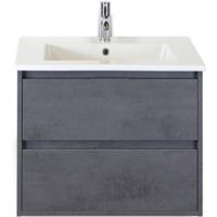 Porto Badmeubelset 70 cm - Beton Antraciet - Keramische Wastafel Wit Slim - thumbnail