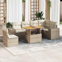 7-delige Loungeset met kussens poly rattan beige - thumbnail