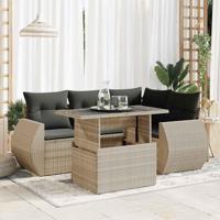 6-delige Loungeset met kussens poly rattan lichtgrijs - thumbnail
