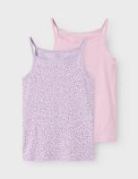 Name it 2-pak meisjes hemdjes spaghetti bandjes - Lilac Dots - Kinderonderhemd roze - Katoen - thumbnail