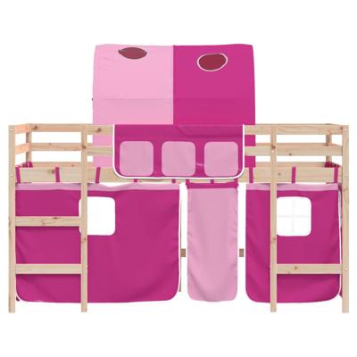 Kinderhoogslaper met tunnel 90x200 cm massief grenenhout roze
