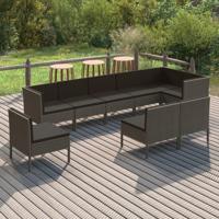 9-delige Loungeset met kussens poly rattan grijs - thumbnail