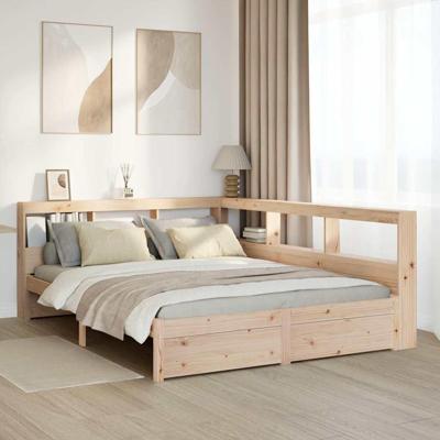 Bed met boekenkast zonder matras massief grenenhout 140x190 cm