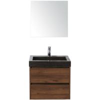 Dante Badmeubelset 60 cm - Walnoot - Wastafel Hardsteen Wit Lucca met Spiegel - thumbnail