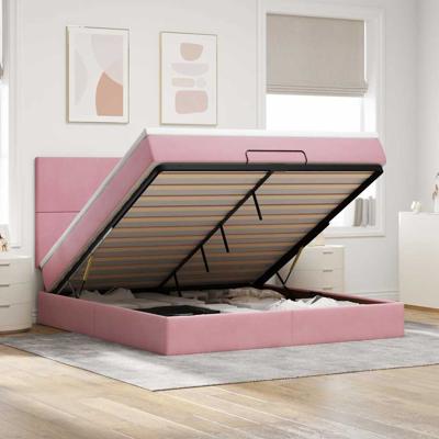 Ottoman bed met matrassen 120x200cm fluweel roze