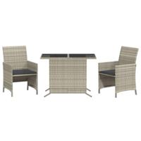 3-delige Bistroset met kussens poly rattan lichtgrijs - thumbnail