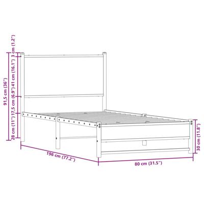 Bedframe zonder matras metaal sonoma eikenkleurig 107x203 cm