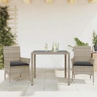 3-delige Tuinset met kussens poly rattan en glas grijs - thumbnail