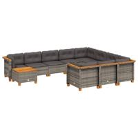 11-delige Loungeset met kussens poly rattan grijs - thumbnail
