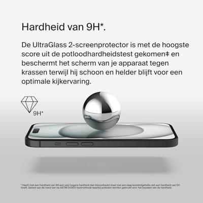 Belkin ScreenForce UltraGlass 2 antimicrobiële screenprotector voor iPhone 15, kraswerend, slim vormgegeven glas met een hardheid van 9H, met bevestigingsframe voor luchtbelvrij aanbrengen