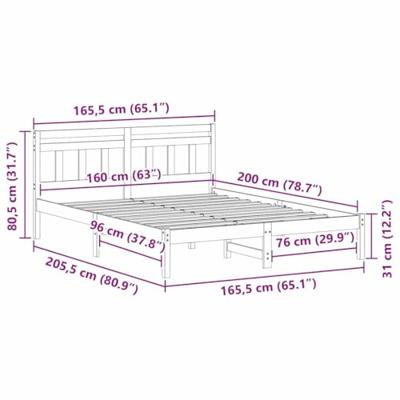 Bedframe met hoofdeinde Wit 160 x 200 cm Massief grenenhout Bedframe met hoofdeinde Wit 160 x 200 cm Massief grenenhout
