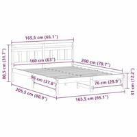 Bedframe met hoofdeinde Wit 160 x 200 cm Massief grenenhout - thumbnail
