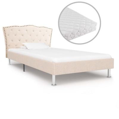 vidaXL Bed met matras stof beige 90x200 cm vidaXL Bed met matras stof beige 90x200 cm