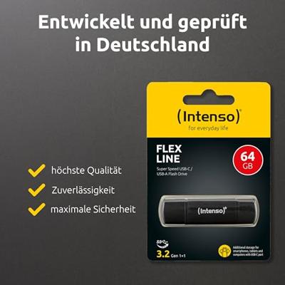 Intenso Flex Line USB-stick Retail 64 GB Zwart 3544490 USB-A 3.2 Gen 1, USB-C 3.2 Gen 1