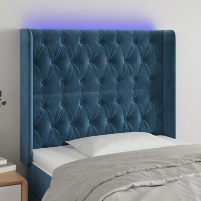 Hoofdbord LED 93x16x118/128 cm fluweel donkerblauw