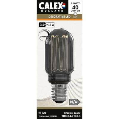 LED Glasfiber buis lamp T45 220-240V 3,5W 40LM 2000K Titanium E27 dimbaar Calex - Calex LED Glasfiber buis lamp T45 220-240V 3,5W 40LM 2000K Titanium E27 dimbaar Calex - Calex