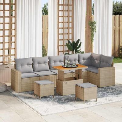 Tuinbankenset 9 pcs Beige poly rattan