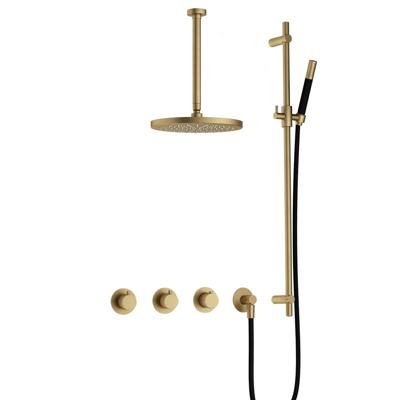 Hotbath Cobber - CB7067 - Inbouw Regendoucheset - Geborsteld Messing - 2 Stopkranen - Thermostatisch - Plafondbuis 30 cm - Hoofddouche 300 mm - Staafhanddouche - Glijstang 900 mm - met M106 - Waterbesparend