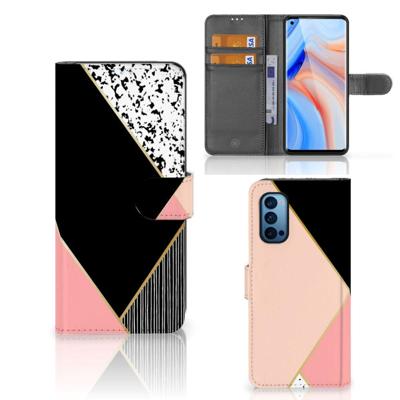 OPPO Reno 4 Pro 5G | Book Case | Zwart Roze Vormen OPPO Reno 4 Pro 5G | Book Case | Zwart Roze Vormen