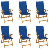 vidaXL Tuinstoelen 6 st met koningsblauwe kussens massief teakhout - thumbnail