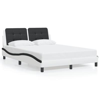 Bedframe met hoofdbord kunstleer zwart en wit 140x200 cm - thumbnail