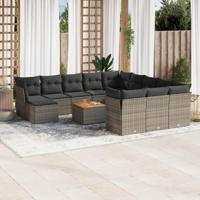 13-delige Loungeset met kussens poly rattan grijs - thumbnail