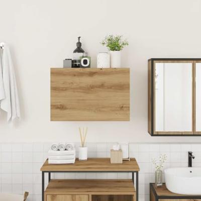Badkamerwandkast 60x25x40 cm bewerkt hout artisanaal eikenkleur Badkamerwandkast 60x25x40 cm bewerkt hout artisanaal eikenkleur