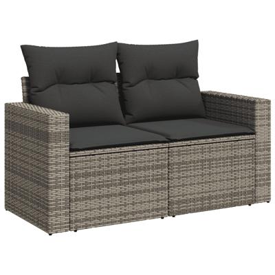 5-delige Loungeset met kussens poly rattan grijs - thumbnail